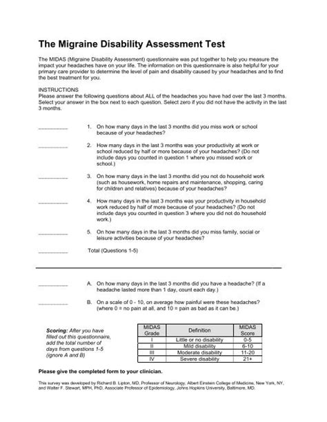 midas test questions|THE MIGRAINE DISABILITY ASSESSMENT TEST (MIDAS).